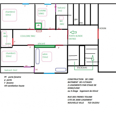 Vente Appartement F3 65 m² Tizi-Ouzou