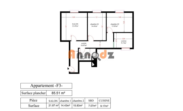 Vente Appartement F3 85 m² Alger Dely Ibrahim